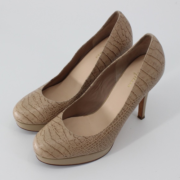 COLE HAAN Leather Platform High Heel Reptile Print Neutral Taupe brown 8.5 - Picture 5 of 10